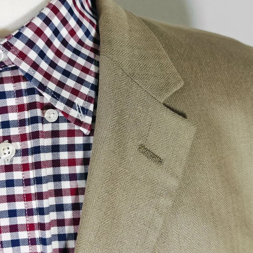 Nautica Lord Taylor Men's Sport Coat‎ Blazer Brown Herringbone Silk Wool Sz 44L